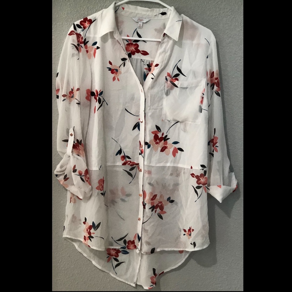 Juniors Long Sleeve Button Down Floral Top Size XL